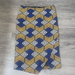 MAEVE Geometric Patterned Blue, Yellow, and white pencil Skirt